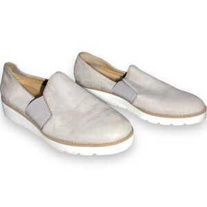 Franco Sarto Women's Size 8 Hailie 2 Gray Leather Wedge Chunky Sole Loafers Shoe